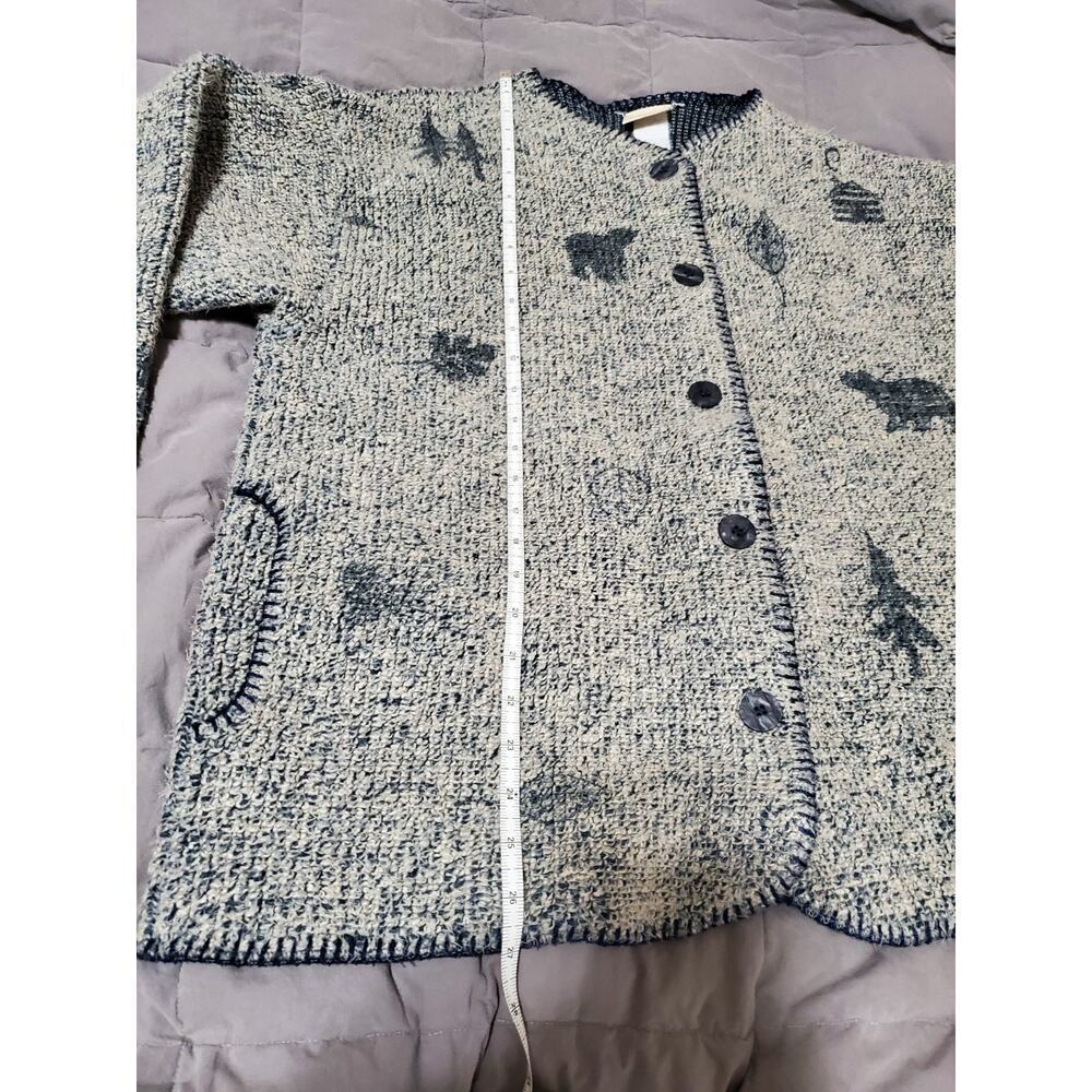 Artisans Knit Cardigan Sweater Women Large Blue Gray Folk Art Button Front - Picture 5 of 13